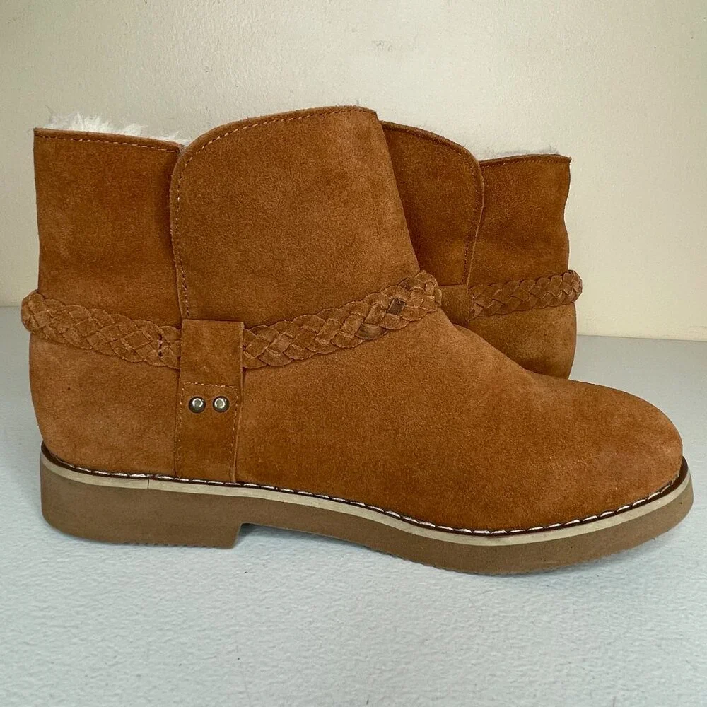 Macy's Style & Co Kaii Tan Suede Leather Faux Fur Booties Women's Size 9